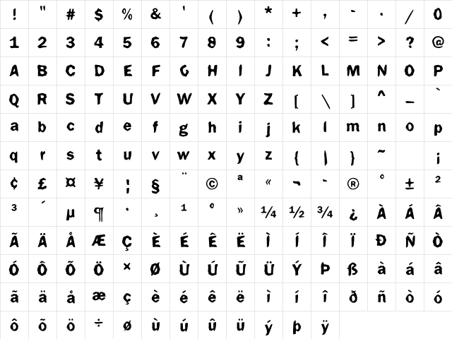 DTCFunkyM49 Regular Character Map DTCFunkyM49 Regular Character Map