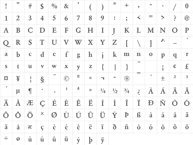 DTCGaramondM17 Regular Character Map