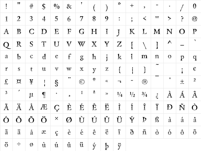 DTCGaramondM35 Regular Character Map