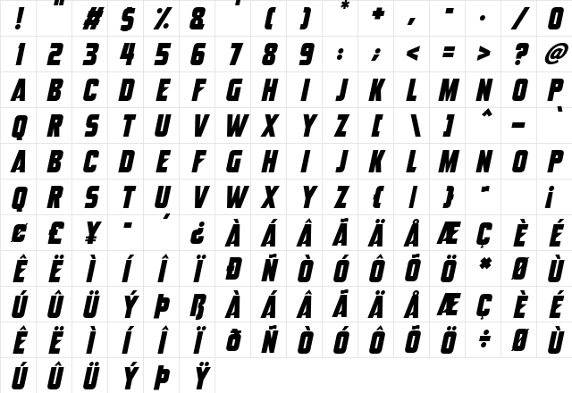 Alien AI Italic Character Map
