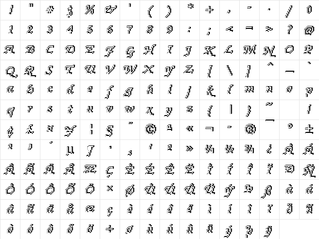 DTCRoughM76 Regular Character Map