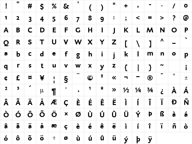 DTLCaspariST Regular Character Map