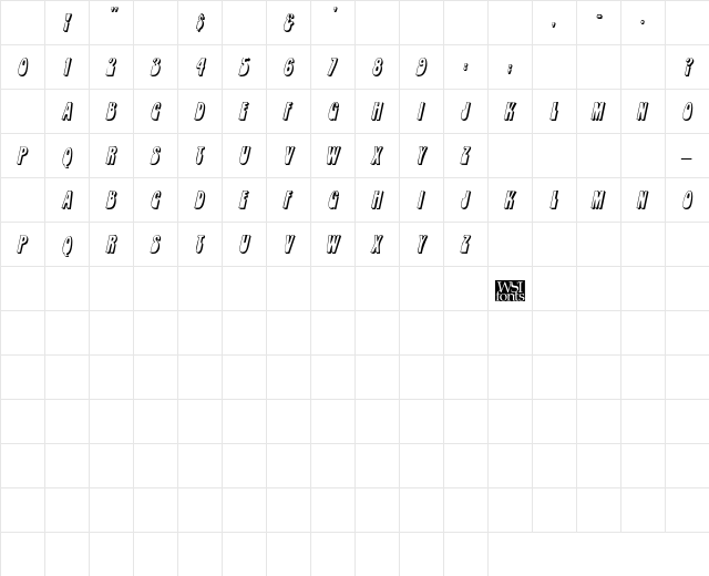 LopplerDisplay Italic Character Map