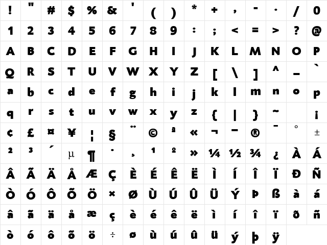 DTLCaspariTBlack Regular Character Map
