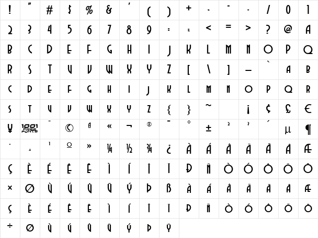 Dubba Dubba NF Regular Character Map