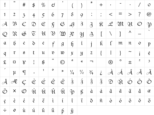 DucDeBerry Regular Character Map
