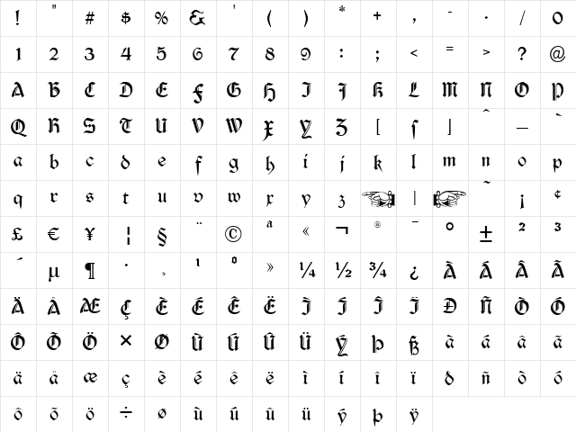 Durwent Regular Character Map Durwent Regular Character Map