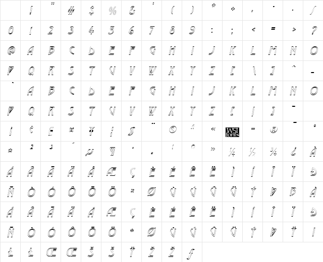 Dustine Italic Character Map