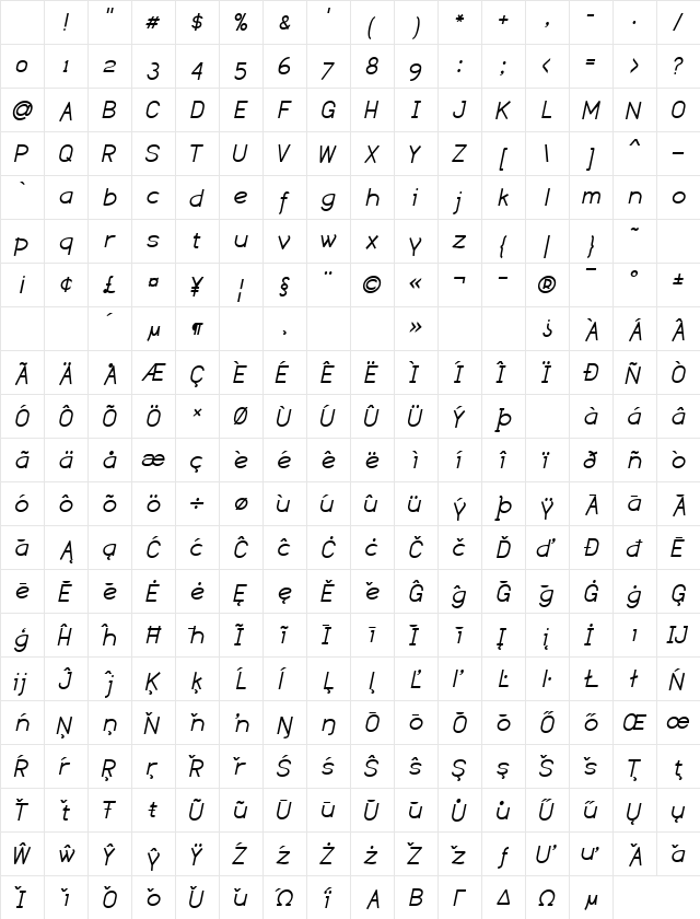 Dustismo Italic Character Map Dustismo Italic Character Map