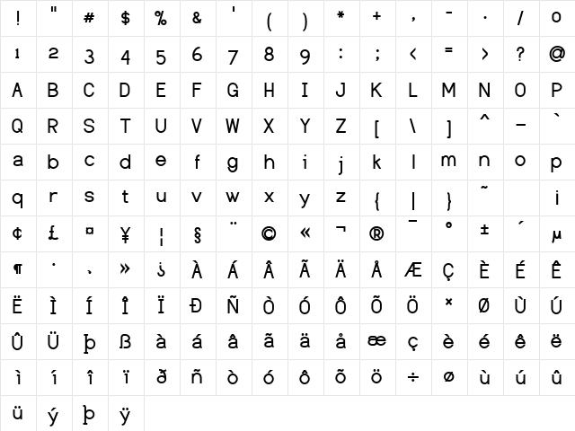Dustismo Regular Character Map Dustismo Regular Character Map
