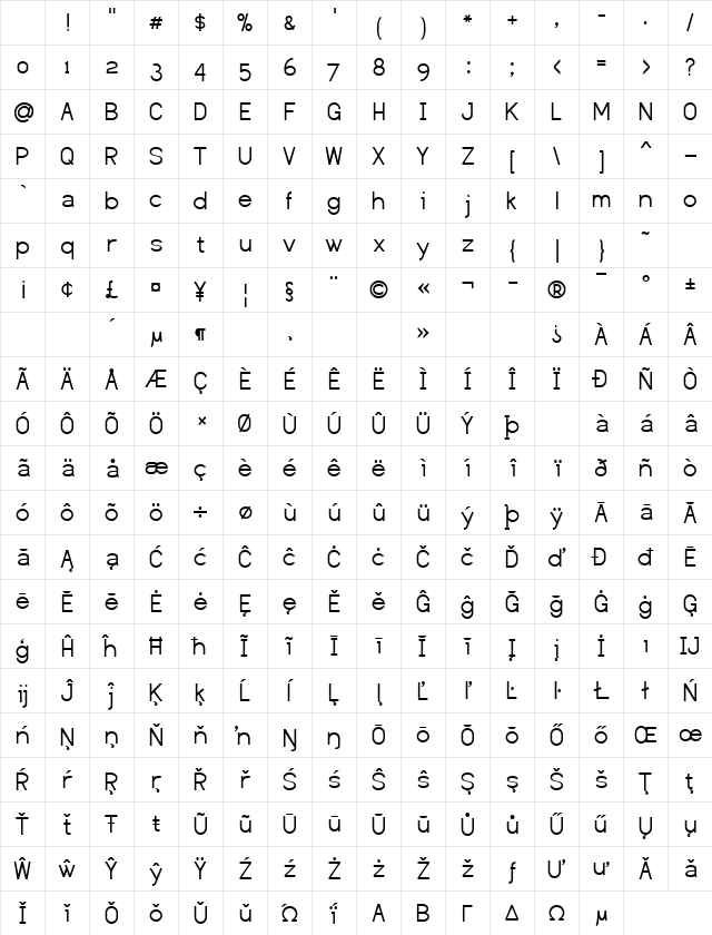 Dustismo Regular Character Map Dustismo Regular Character Map