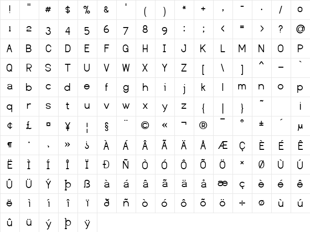 Dustismo Regular Character Map Dustismo Regular Character Map