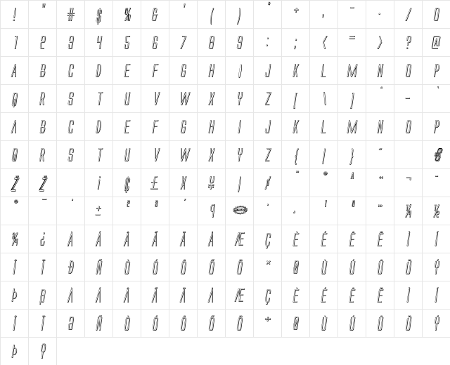 Alien League 3D Italic Italic Character Map