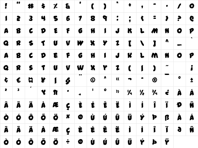 #44 Font Regular Character Map