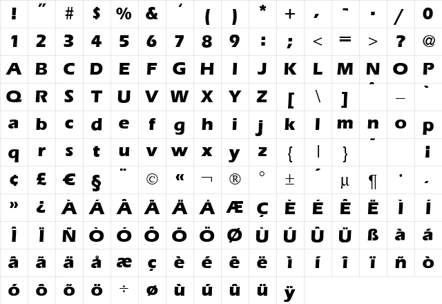 E820-Sans-Xbold Regular Character Map