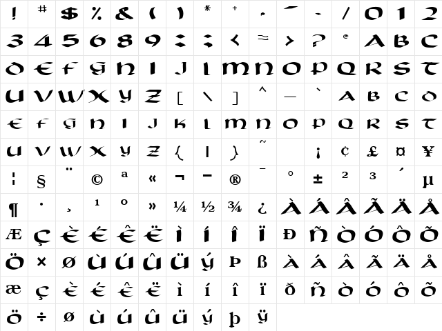 Eagle Regular Character Map