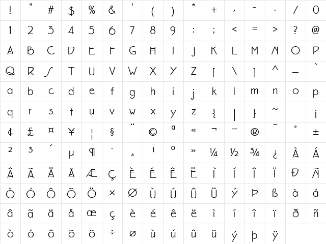 Eaglefeather Regular Character Map