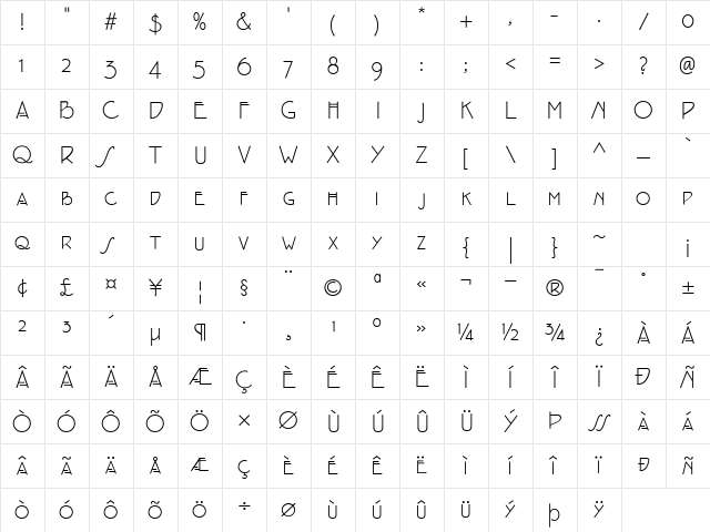EaglefeatherSmallCaps Light Character Map