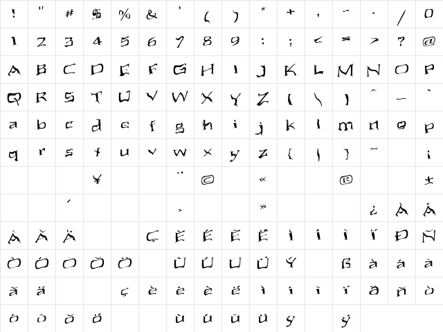 Aliens ate my mum Regular Character Map