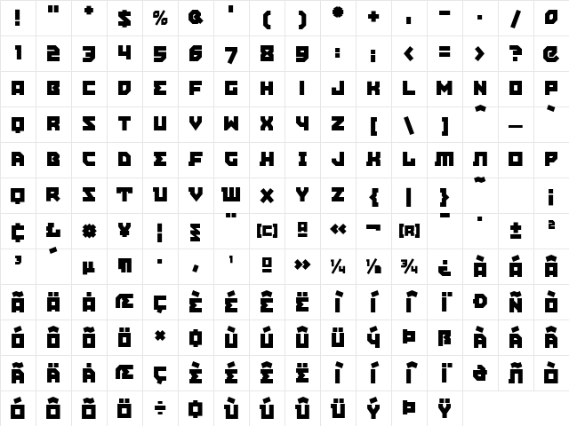 EastBlocICG Regular Character Map