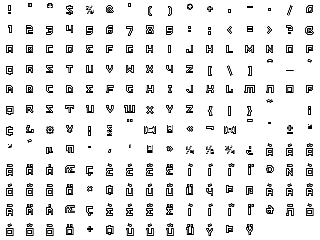 EastBlocICG Regular Character Map