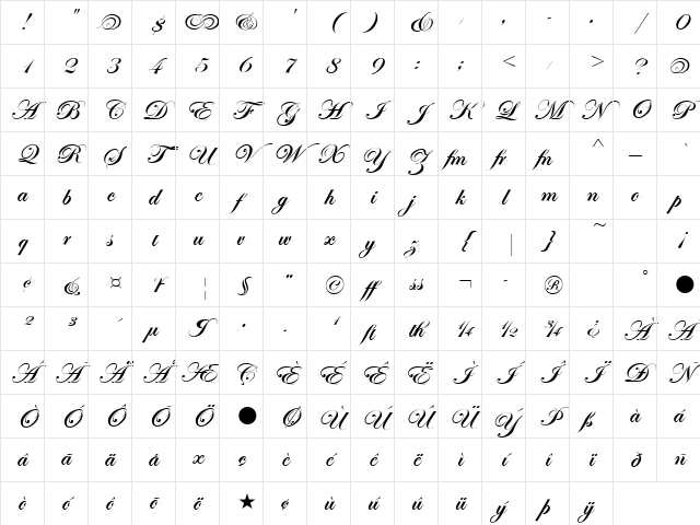 Edwardian Scr Alt ITC TT Bold Character Map