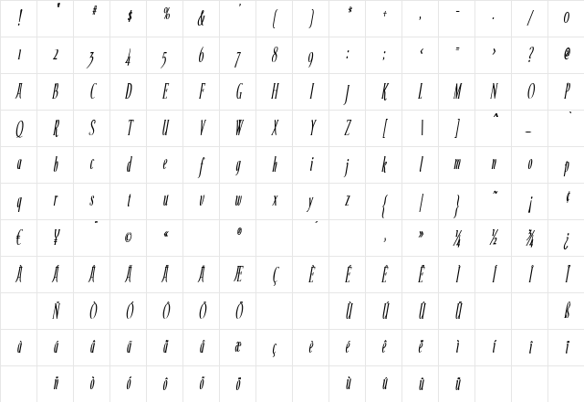Echelon Condensed Italic Character Map