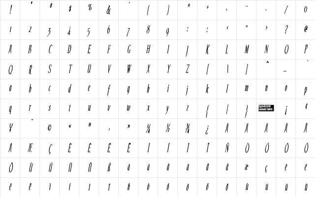 Echelon Condensed Italic Character Map