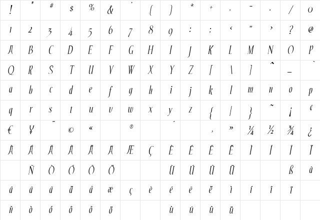 Echelon Italic Character Map