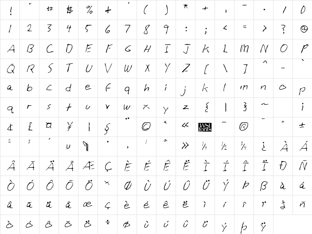 AlisonsHand Regular Character Map