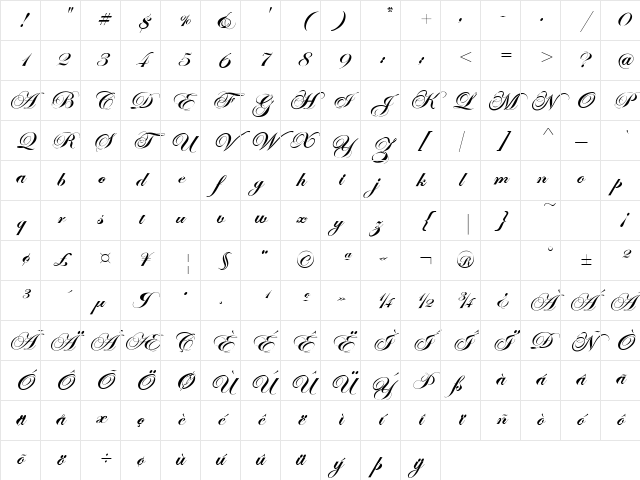 EdwardianScriptEF Regular Character Map EdwardianScriptEF Regular Character Map