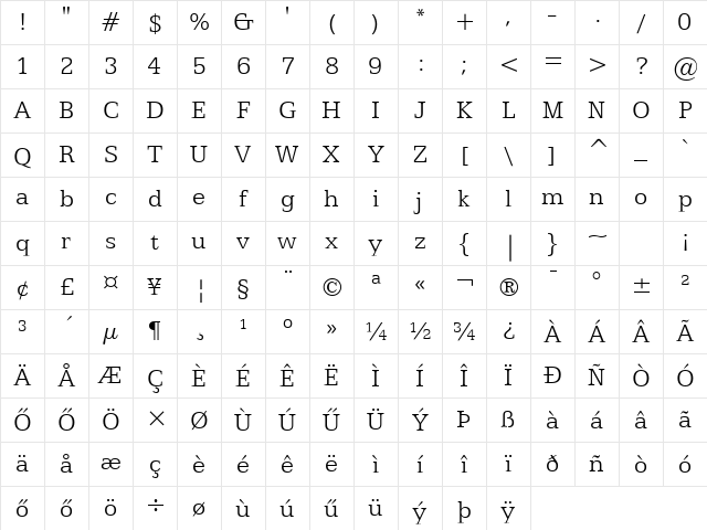 Egyptian-505 LtHU Light Character Map