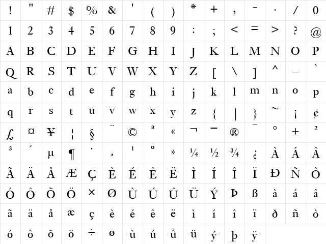 EhrhardtMT Roman Character Map EhrhardtMT Roman Character Map