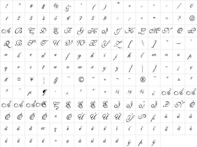 Allegretto Script Two Regular Character Map Allegretto Script Two Regular Character Map