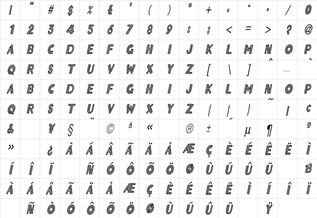 Eklektic-Normal Cn IT Italic Character Map