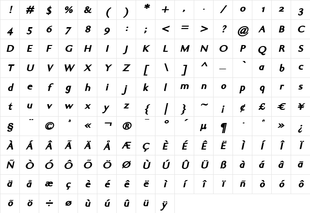 Ela Sans Black Italic Character Map