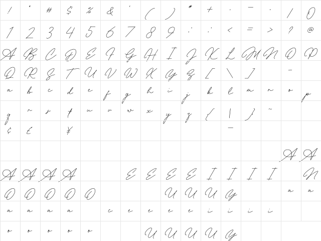 Allena Signature Regular Character Map