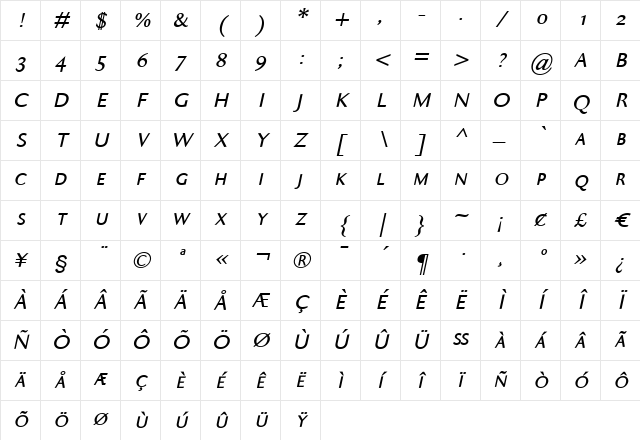 Ela Sans SemiBold Caps Italic Character Map