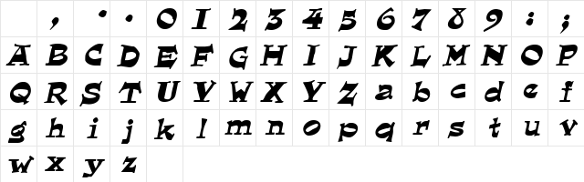 Lounger Oblique Character Map