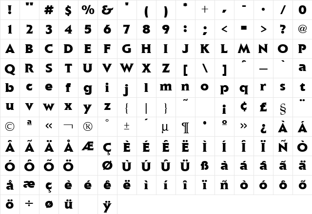Elan Regular Character Map