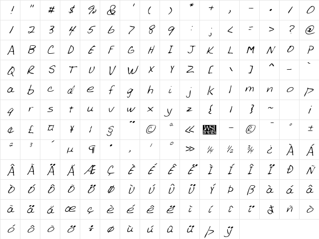 AllensHand Regular Character Map