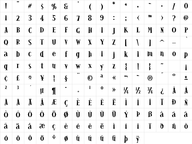 Alleycat ICG Bold Character Map Alleycat ICG Bold Character Map