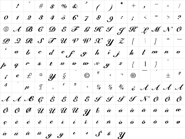 Elegant-Script Normal Character Map Elegant-Script Normal Character Map