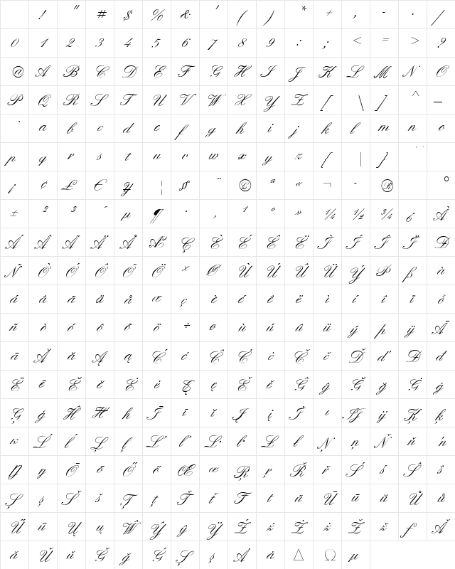 Elegant-Script Regular Character Map Elegant-Script Regular Character Map
