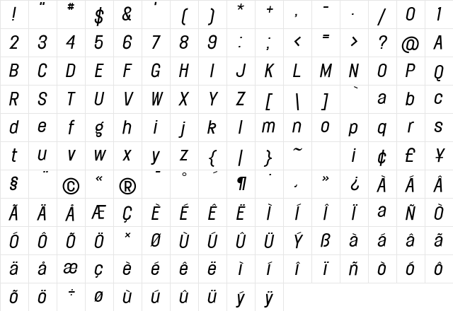 Elephant Regular Character Map