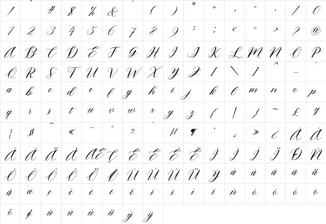 Love script Regular Character Map Love script Regular Character Map