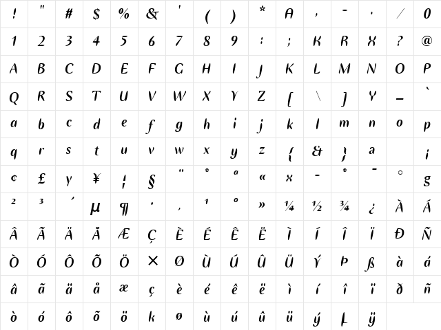 Ellipse ITC TT Bold Italic Character Map Ellipse ITC TT Bold Italic Character Map