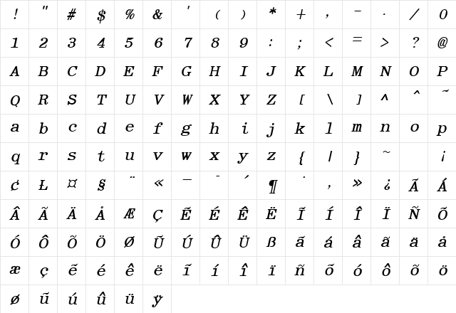 Elite Bold Italic Character Map Elite Bold Italic Character Map
