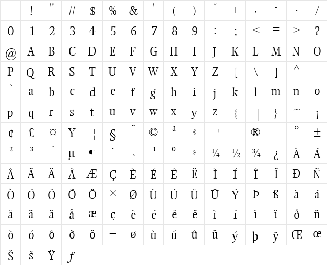 EllingtonMT-Light Light Character Map EllingtonMT-Light Light Character Map