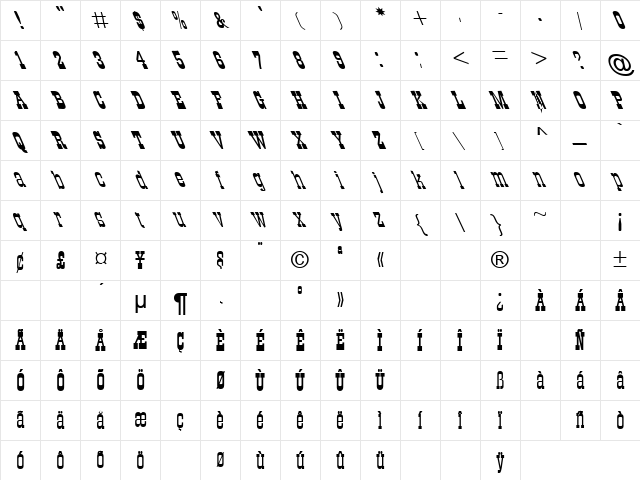 All Night 2 Regular Character Map